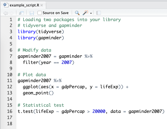 An example R script from RStudio.