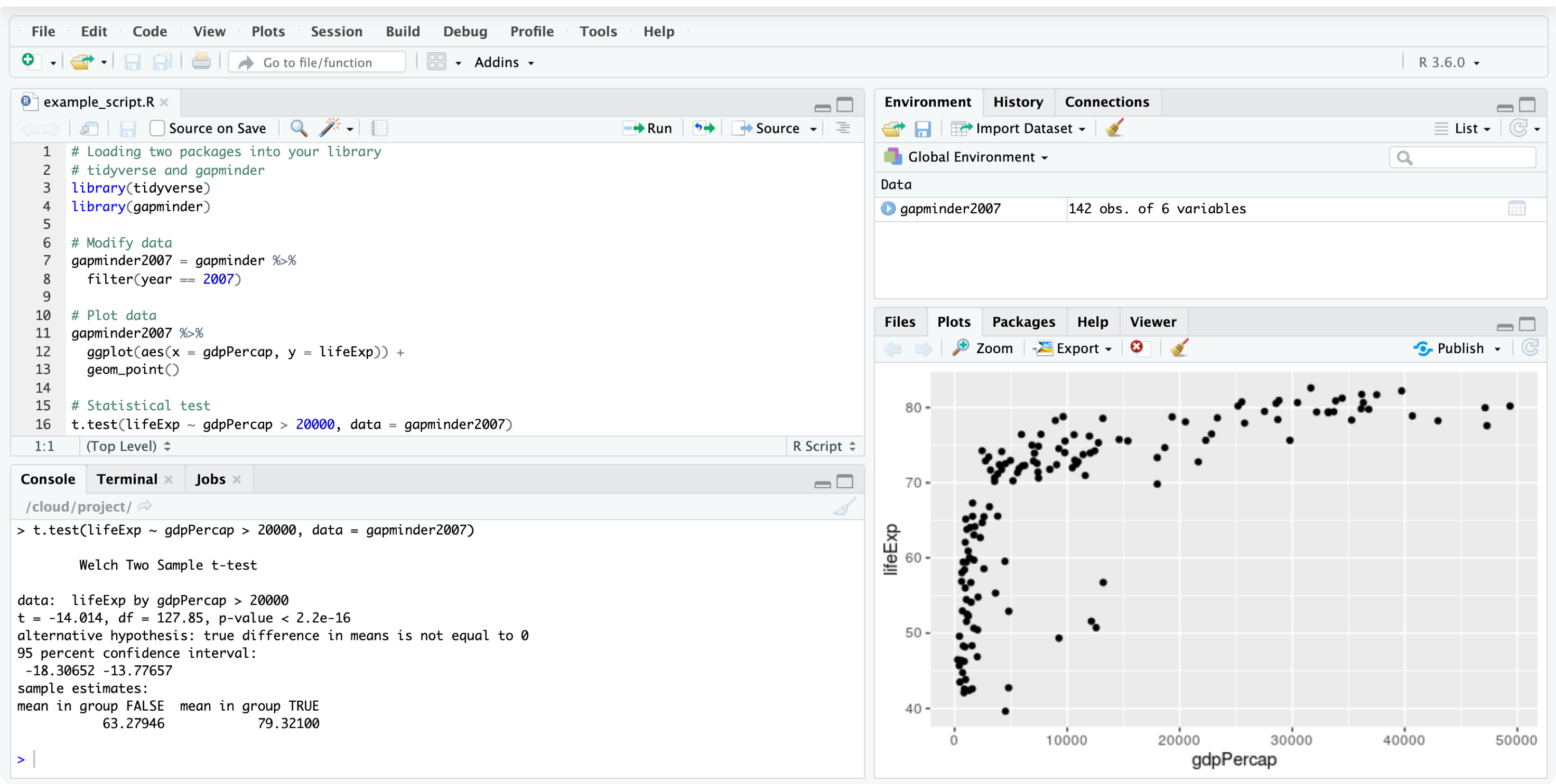 We use RStudio to work with R.